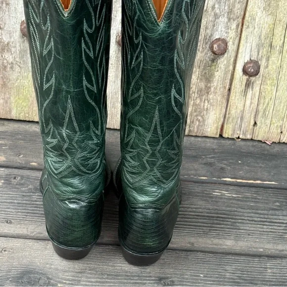 Vintage J.Chisholm for Thieves Market Green Exotic Leather Women's Cowboy Boots - Picture 4 of 10